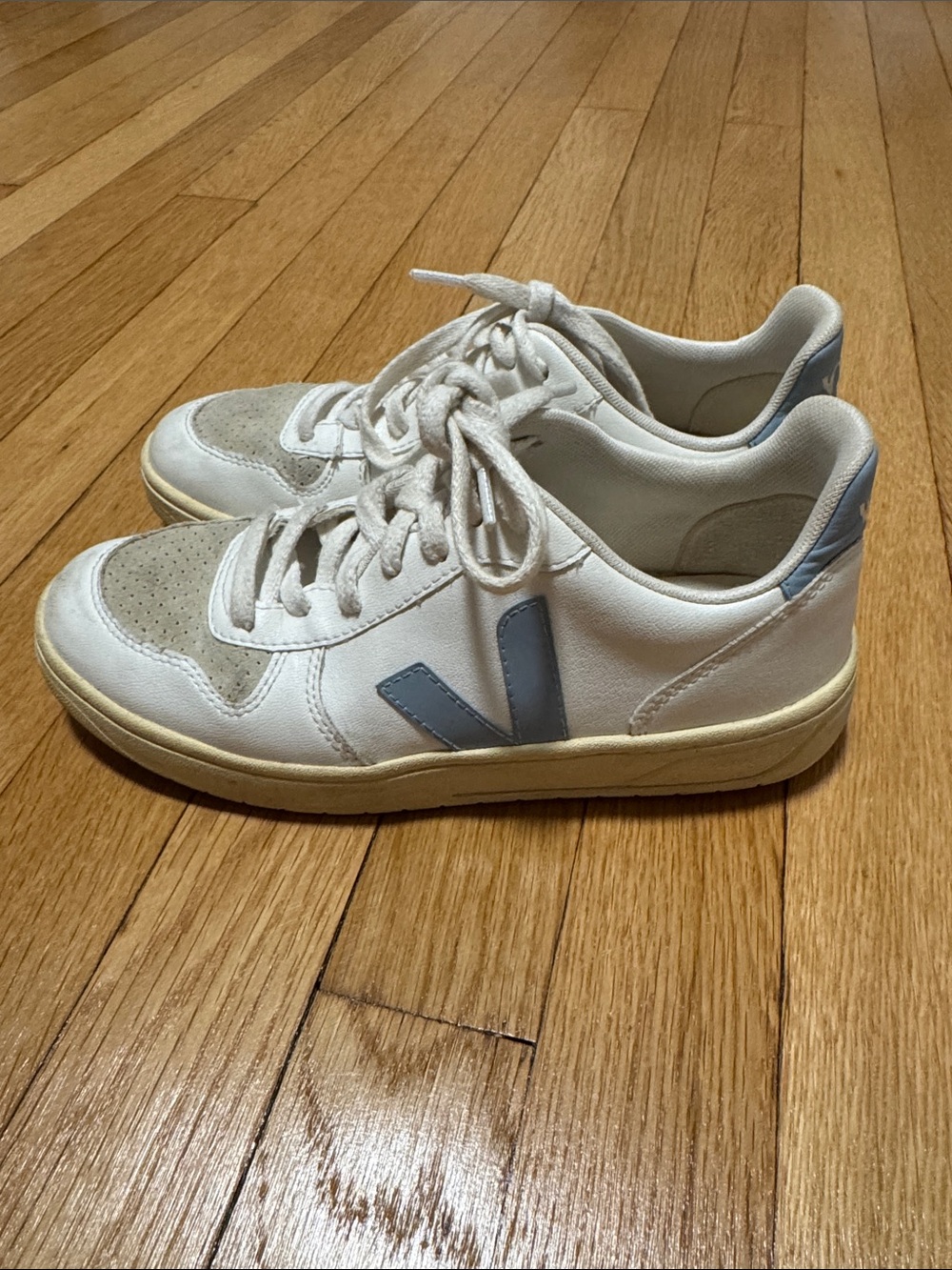 Veja White Sneakers with Light Blue V Logo
